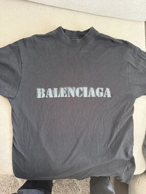 Balenciaga Black Short-Sleeve Tee with Faded White Logo